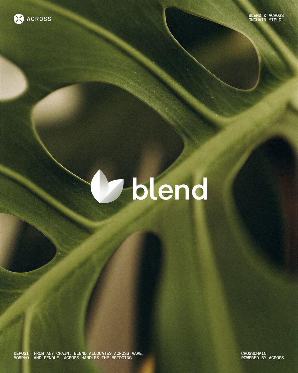 AcrossProtocol's tweet photo. Blend is building compliant earn infrastructure for the next wave of neobanks and fintechs.

Across powers crosschain actions, deposits, and rebalancing. https://t.co/dbGaAxVjHr
