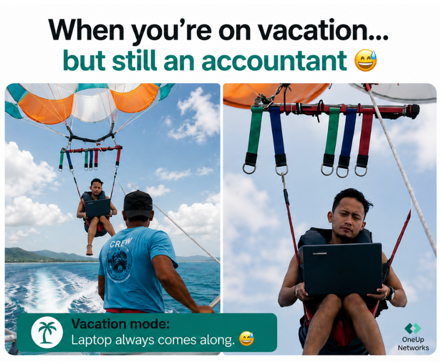 _OneUpNetworks's tweet photo. 𝗪𝗼𝗿𝗸 𝗱𝗼𝗲𝘀𝗻’𝘁 𝗮𝗹𝘄𝗮𝘆𝘀 𝘀𝘁𝗼𝗽 𝘄𝗵𝗲𝗻 𝘆𝗼𝘂 𝗹𝗲𝗮𝘃𝗲 𝘁𝗵𝗲 𝗼𝗳𝗳𝗶𝗰𝗲.
𝗧𝗵𝗲 𝗿𝗶𝗴𝗵𝘁 𝘀𝘆𝘀𝘁𝗲𝗺𝘀 𝗺𝗮𝗸𝗲 𝗶𝘁 𝗲𝗮𝘀𝗶𝗲𝗿 𝘁𝗼 𝘄𝗼𝗿𝗸 𝗳𝗿𝗼𝗺 𝗮𝗻𝘆𝘄𝗵𝗲𝗿𝗲. 🌴💻

#AccountingLife #CPA #RemoteWork #CPAtech #OneUpNetworks https://t.co/NZhmFOik0C