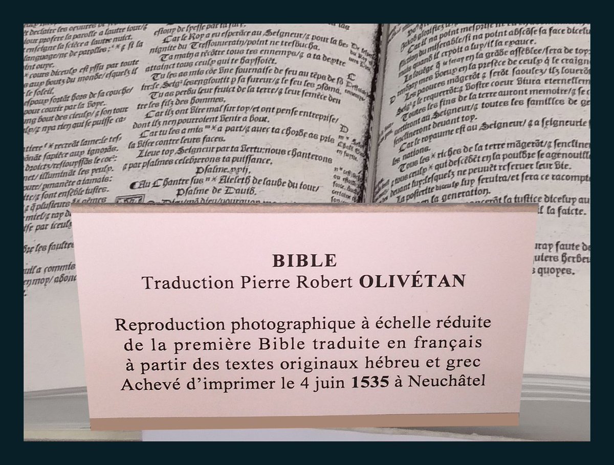 N 19, Pierre Roger Olivétan la première Bible française traduite sur les textes originaux Hébreux grec et imprimés en 1535, ! 1 Place Benjamin Zix Petite France Strasbourg
elshaddaimetalblanc.com/expo-bible-202…