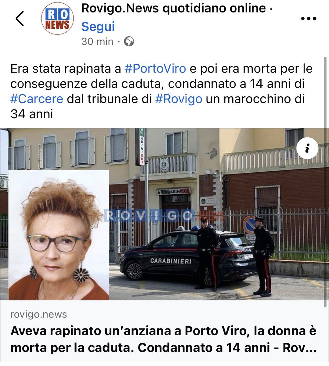 Quanto vale la vita di una donna italiana di 77 anni morta dopo essere caduta durante una rapina commessa da un marocchino?

14 anni.