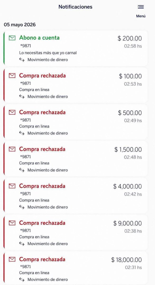 Me clonaron mi tarjeta y al ver que no pasaba por mi nivel de pobreza me depositaron 200...
Pero como le debía a esa tarjeta me los quitó el banco 😢😂😂