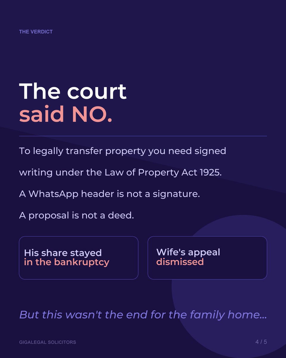 GigaLegal's tweet photo. A WhatsApp message. A family home. A bankruptcy.

This case had everything, and the High Court had to untangle it all.

Telephone: 020 7406 7654
Mobile/WhatsApp: +447729453053
𝐄𝐧𝐪𝐮𝐢𝐫𝐢𝐞𝐬: 𝐢𝐧𝐟𝐨@𝐭𝐡𝐞𝐠𝐢𝐠𝐚𝐥𝐞𝐠𝐚𝐥.𝐜𝐨𝐦

#GigaLegal #FamilyLaw #MatrimonialFinance https://t.co/F81WgOJcUV