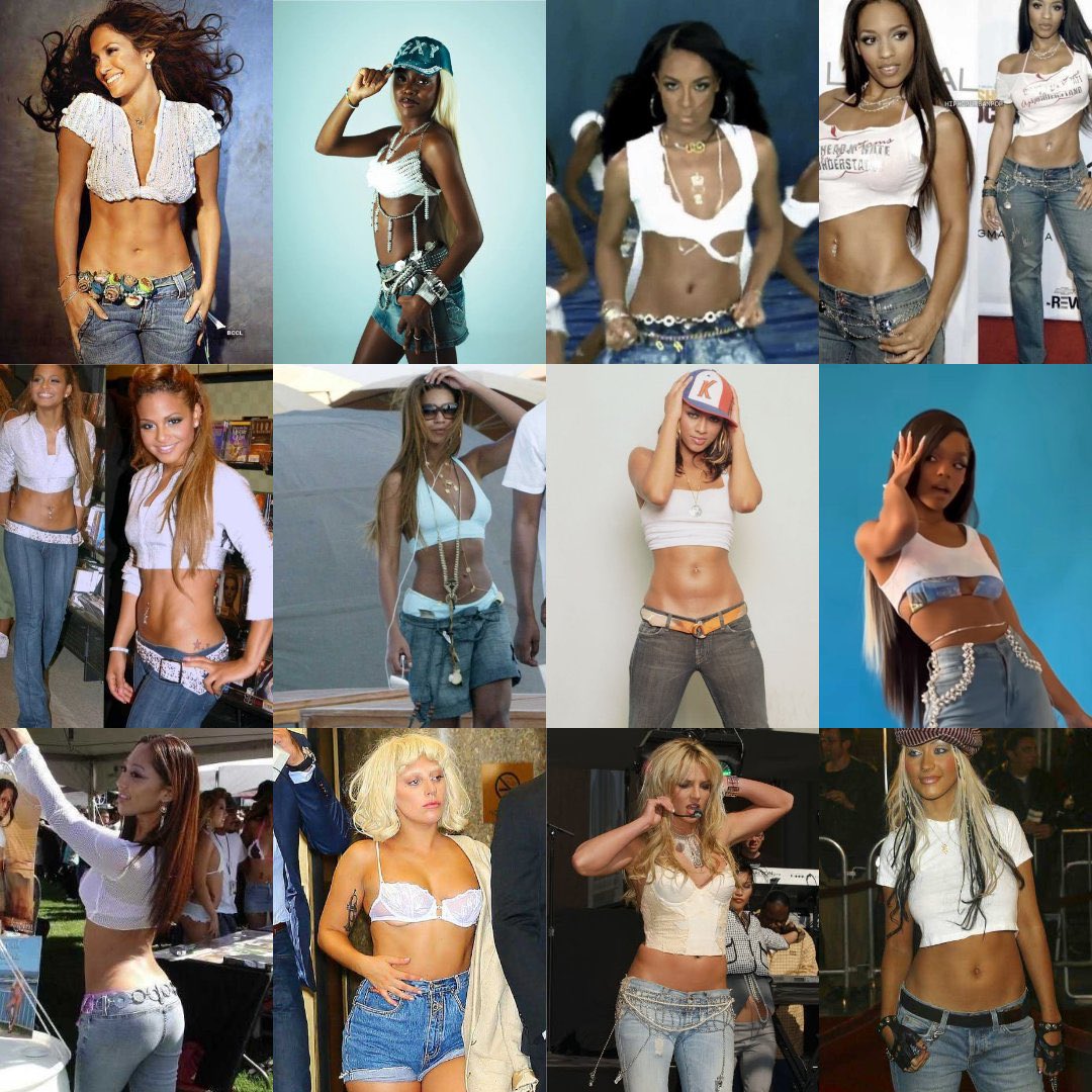 the concept of stealing a cropped white tee and blue jeans outfit from rihanna…