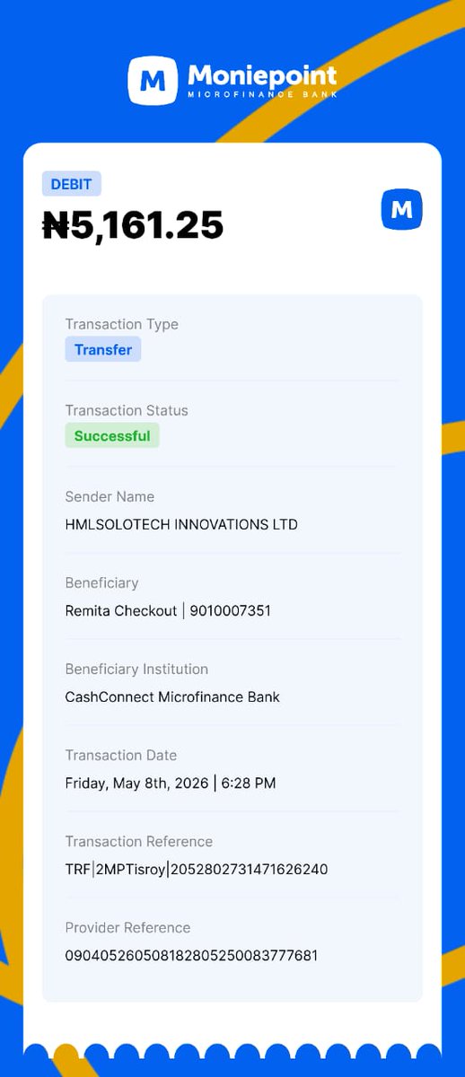 Hmlsolo's tweet photo. @RemitaNET Kindly assist with the RRR for this transaction. 

Thank you https://t.co/3sG0a5nlZ1