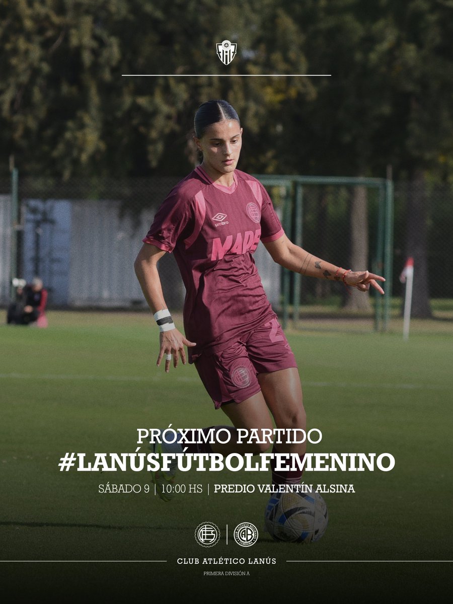 clublanus's tweet photo. 🔜 Belgrano: mañana a las 10:00, en el Predio de Valentín Alsina

🏆 Primera División - Apertura 2026
📌 6ª fecha

💻📲 Transmisión de @LPFPlay

#LanúsFútbolFemenino 🇱🇻✊ https://t.co/feKmZoo3el