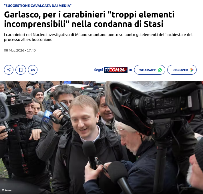 Gli investigatori parlano, in merito alla condanna di Alberto #Stasi, apertamente di punti "incomprensibili" e "paradossali",  arrivando a sostenere che per anni il caso sia stato letto attraverso  una "suggestione creata in fase processuale e cavalcata mediaticamente  in 18