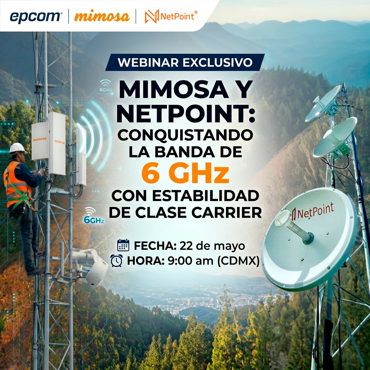 NetPointMX's tweet photo. 🚀 ¡Conquista la banda de 6 GHz con Estabilidad de Clase Carrier!

📅 Fecha: 22 de mayo
🕘 Hora: 9:00 am (CDMX)
📍 Plataforma: Zoom

🔗 ¡Regístrate ahora y asegura tu lugar aquí! https://t.co/VNDXwhrGym

¡Te esperamos para transformar la conectividad juntos! https://t.co/g7YKNaDgRC