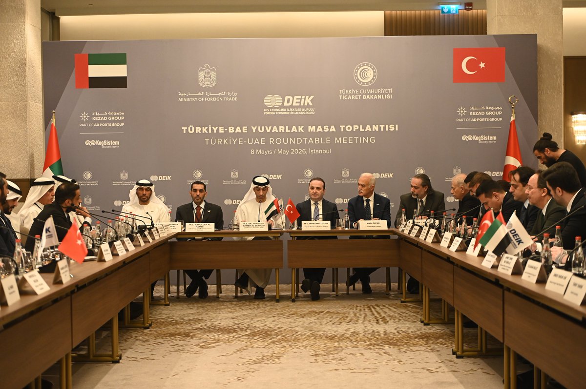 deikiletisim's tweet photo. Türkiye-BAE Yuvarlak Masa Toplantısını, BAE Dış Ticaret Bakanı Dr. Thani bin Ahmed Al Zeyoudi, @ticaret Bakan Yardımcımız @mustuzcu, DEİK Başkanımız @NailOlpak, BAE Ankara Büyükelçisi Saeed Thani Hareb Juma Al Dhaheri, Türkiye-Birleşik Arap Emirlikleri İş Konseyi Başkanımız Mehmet Ali Akarca, Birleşik Arap Emirlikleri-Türkiye İş Konseyi Başkanı Abdullah Al-Hameli, BAE Ticaret ve Sanayi Odaları Federasyonu Genel Sekreteri Humeid ben Salem ve iki ülke iş insanlarının katılımlarıyla gerçekleştirdik.

Toplantıda;
🔹İki ülke arasındaki ticari ilişkiler,
🔹Gıda, teknoloji, altyapı, inşaat ve enerjisektöründeki gelişmeler,
🔹İş insanlarının iki ülke arasındaki iş gelişmeleri,
🔹İş ve yatırım fırsatları değerlendirildi.

Sponsorlarımız, @kezadgroup ve @KocSistem'e teşekkür ederiz.

#İşimizTicariDiplomasi