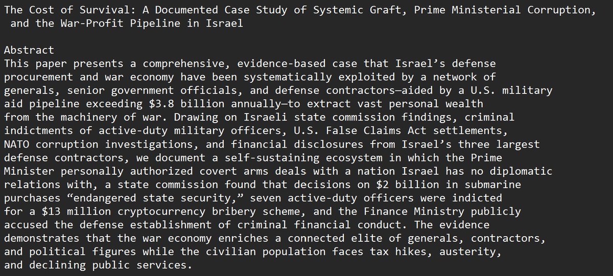 ConTorrents's tweet photo. The Cost of Survival: A Documented Case Study of Systemic Graft, Prime Ministerial Corruption, and the War-Profit Pipeline in Israel

https://t.co/JJOtwvCFvw

https://t.co/2GaHwh8Xwf https://t.co/2AXGwc1Bp7
