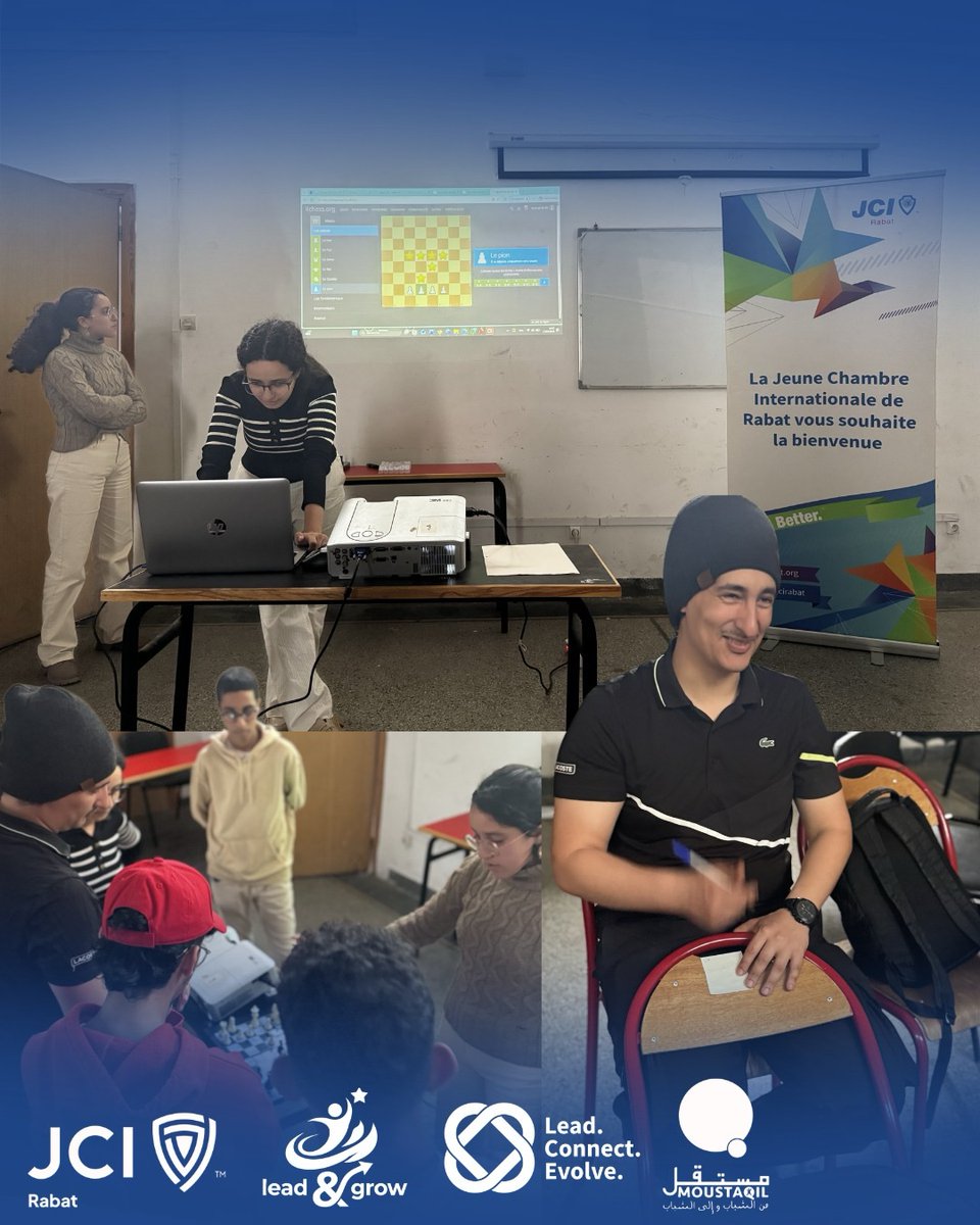 JCI_RABAT_'s tweet photo. Retour sur une initiation aux échecs ♟️✨
Un moment enrichissant pour développer réflexion, stratégie et concentration chez les jeunes. Merci à MOUSTAQIL, Aymane &amp; Israe Bouizgar 🙌

#JCIRabat #Echecs #Jeunesse #Leadership https://t.co/lFHcumtz2v