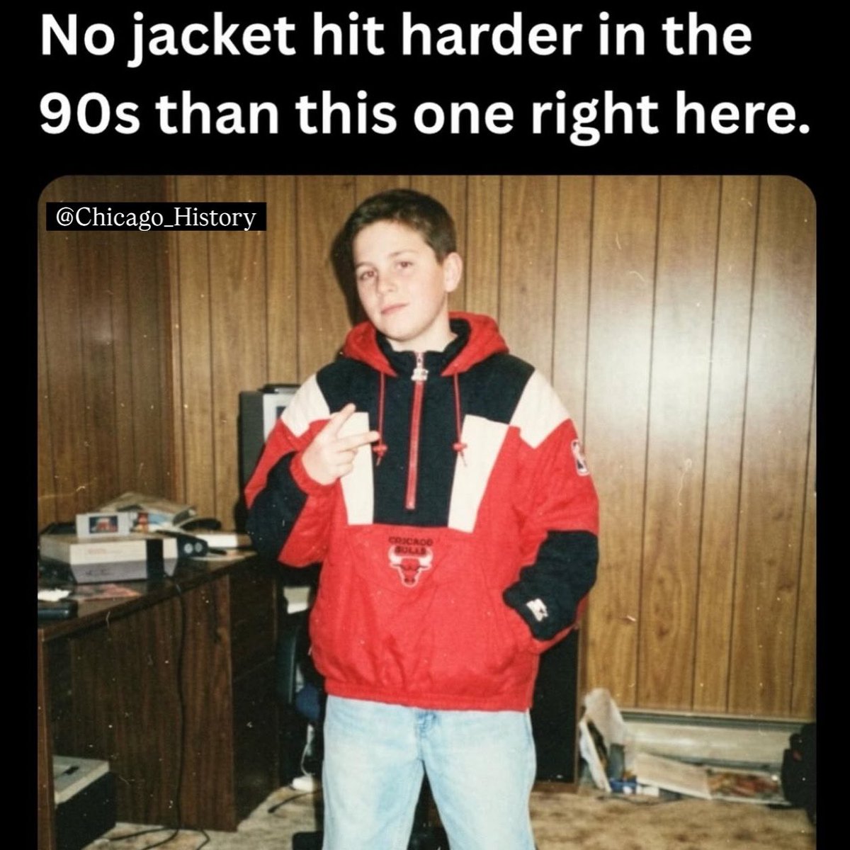 Chicago_History's tweet photo. If you wore a Bulls Starter Jacket in the 90's, congratulations - you are officially Chicago History.

#ChicagoHistory 🏀 https://t.co/x2iAfGGSIh