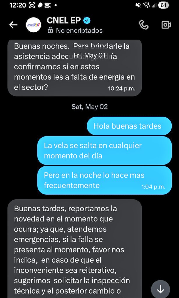 LeonelaPinR's tweet photo. Me van a disculpar señores @CNEL_EP pero decir que solo pueden atender "emergencias"
Que se baje la vela del transformador y moradores subirlo con una caña no es una emergencia quien podrá ayudarnos entonces...
esta info ustedes pueden hacer la verificación técnica 200017593019 https://t.co/mqjirCwhLt