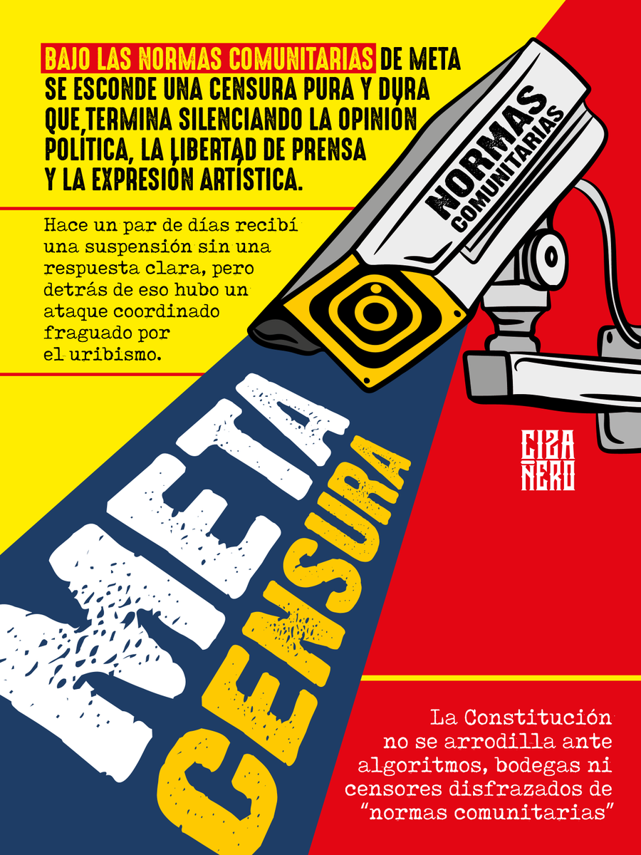 🧵1. Meta Censura 🚨 Bajo las "normas comunitarias" de Meta se esconde censura pura y dura. Me suspendieron sin explicación clara tras un ataque coordinado del uribismo. La Constitución no se arrodilla ante algoritmos ni censores disfrazados. #MetaCensura 📵🇨🇴