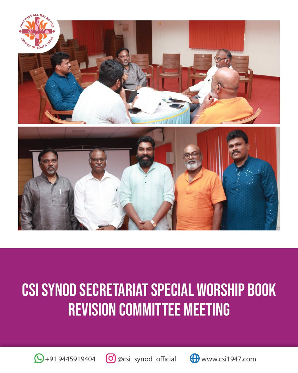 csisynod's tweet photo. The Church of South India Synod Secretariat Special Worship Book Revision Committee meeting was held at the CSI Synod on May 08, 2026, under the Department of Pastoral Concerns. https://t.co/l7roSbaAwS