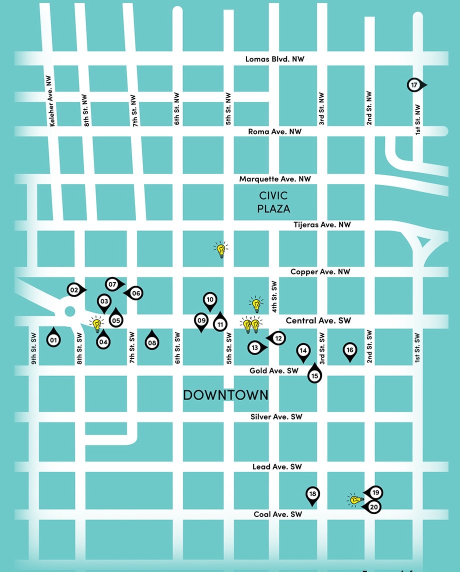 ABQartwalk's tweet photo. TONIGHT IS ABQ ARTWALK 5-9pm ✨ Grab this month’s Beedallo map edition at participating locations or online to navigate tonight’s featured artists, exhibitions and events! 

Explore downtown with ABQ Artwalk! Tonight Friday May 8th 5-9pm!

https://t.co/dPrgYwrSPV https://t.co/cKpy7Ntrsi