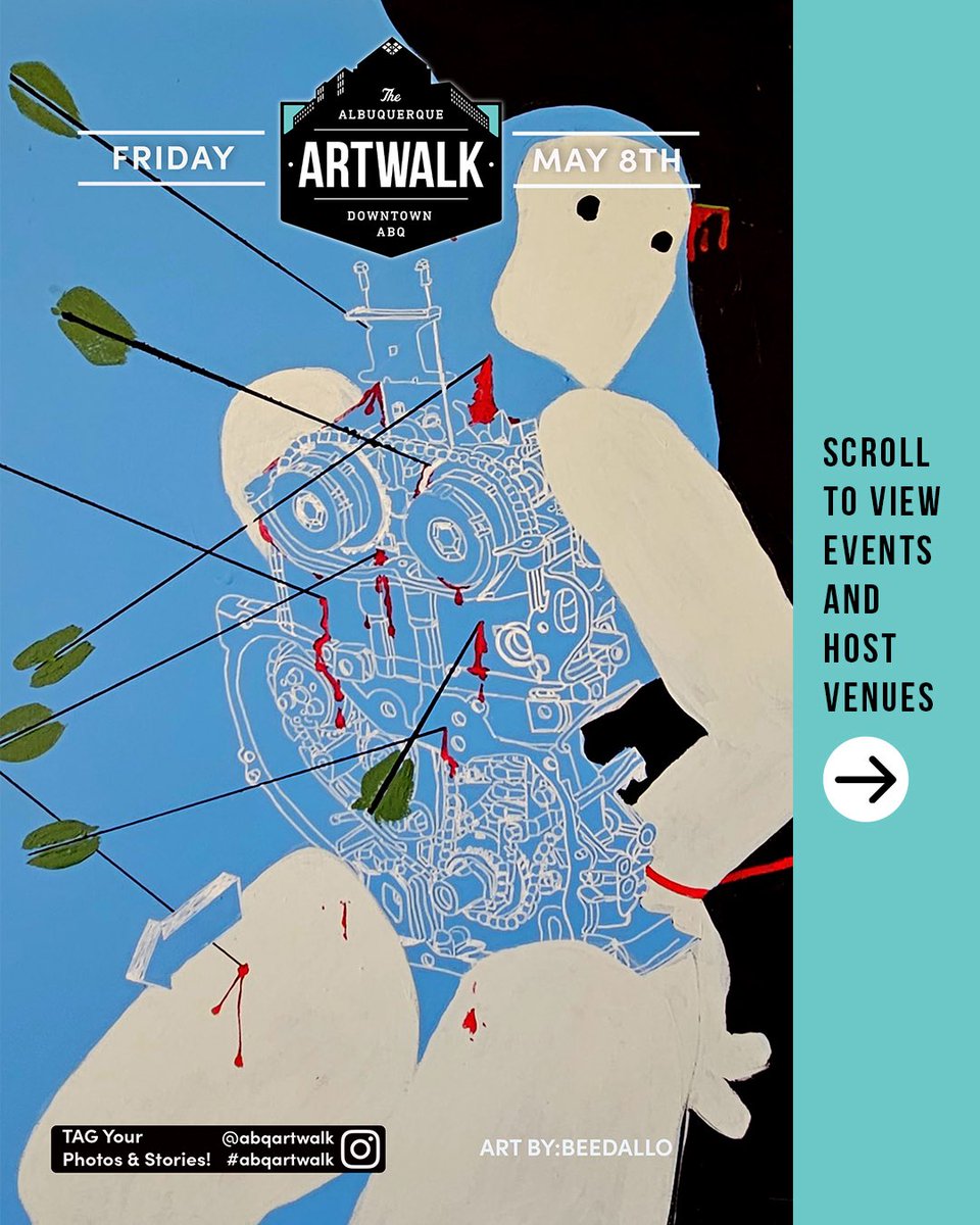 ABQartwalk's tweet photo. TONIGHT IS ABQ ARTWALK 5-9pm ✨ Grab this month’s Beedallo map edition at participating locations or online to navigate tonight’s featured artists, exhibitions and events! 

Explore downtown with ABQ Artwalk! Tonight Friday May 8th 5-9pm!

https://t.co/dPrgYwrSPV https://t.co/cKpy7Ntrsi