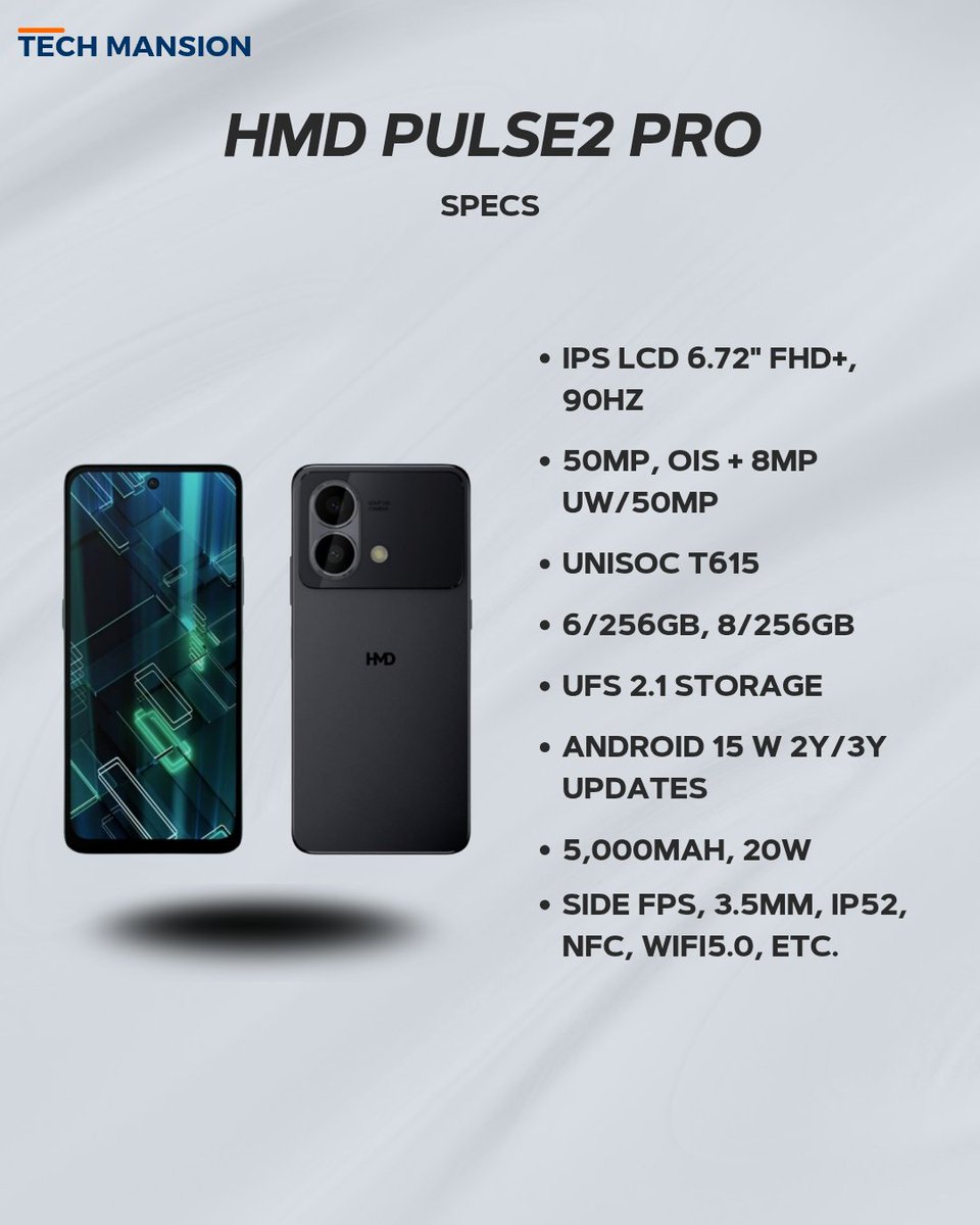 TechMansion's tweet photo. HMD Pulse 2 Pro
#newrelease #BudgetFriendly #smartphone #TechLeaks #hmdphone #hmd #HMDPulse #hmdpulsepro #NewRelease #newtech #newtechnology #techmansion https://t.co/cfaYyrHLZq