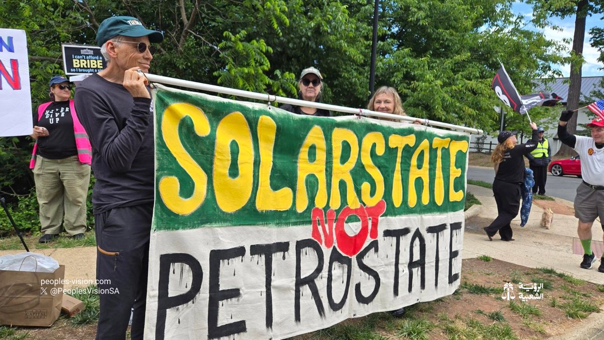 PeoplesVisionSA's tweet photo. Yesterday, we stood outside #Trump National Golf Club in Virginia alongside Third Act Action and local organizers to demand justice for Jamal #Khashoggi. Jamal was the founder of DAWN and a neighbor who lived just miles from where we gathered. He was murdered and dismembered by the same #Saudi regime that now bankrolls LIV Golf and funnels billions into Trump business deals.