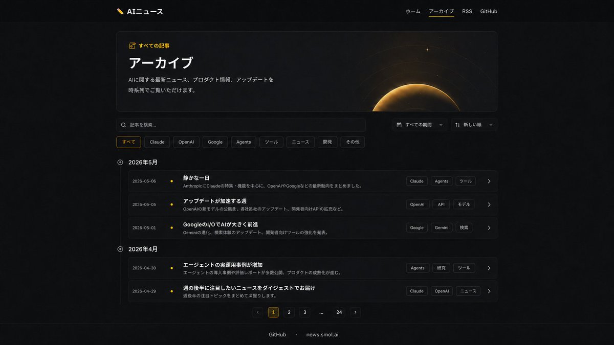 Dark AI News Archive Redesign
