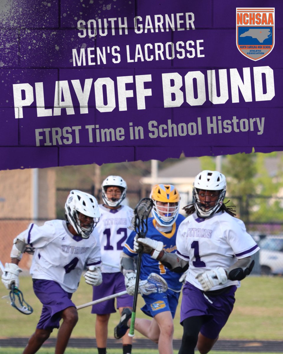 SouthGarnerAD's tweet photo. 🥍 HISTORY MADE! 🥍
For the FIRST time in school history, South Garner Men’s Lacrosse is headed to the playoffs! 💜🖤

The Titans earned a 1st round bye and will face Heritage in Round 2 on May 15th! Let’s keep making history! #TitanUp https://t.co/zW3URaeDKw