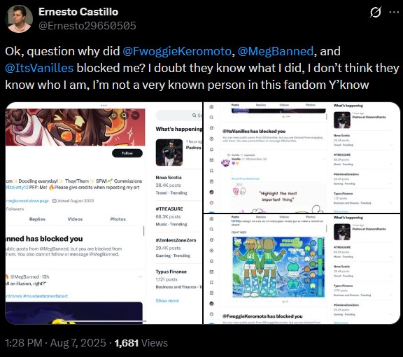ariouss28's tweet photo. @Ernesto29650505 @lazydeer06 lets also not forget the time you talked shit to one of the tadc casts and then get blocked by the other casts as well and you deadass wondered urself why u got blocked by them but oh well u deleted that tweet regarding that anyway (+extras of u getting blocked by some other ppl) https://t.co/w7ldqGDMrX