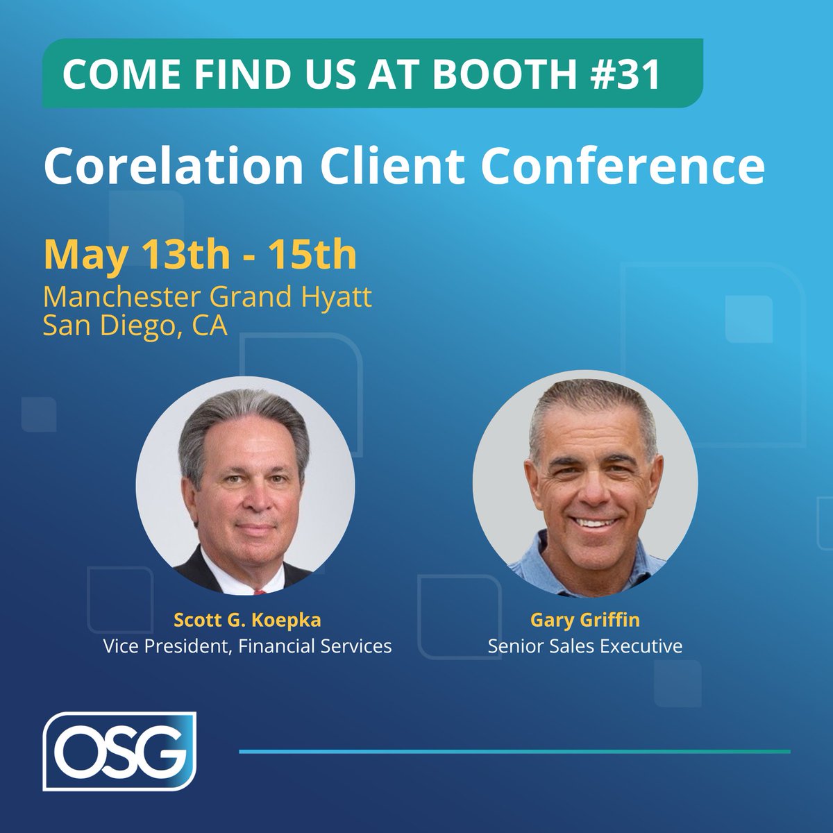 ConnectwithOSG's tweet photo. OSG is headed to San Diego for Corelation, 5/13-5/15 at the Manchester Grand Hyatt, booth #31. Stop by to see how OSG helps credit unions deliver personalized, compliant member communications that drive engagement &amp; reduce operational costs.
#Corelation#CreditUnions #CCM #CXM https://t.co/JsUJ1hX5IX