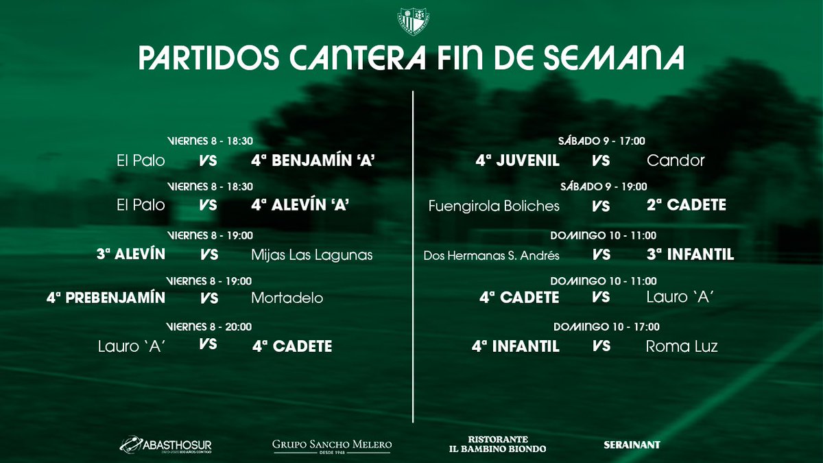 CanteraATQCF's tweet photo. ⌚️ Próximos partidos de nuestra cantera.

#CanteraAntequeraCF ⚪️🟢 https://t.co/nWARQ6ewjQ
