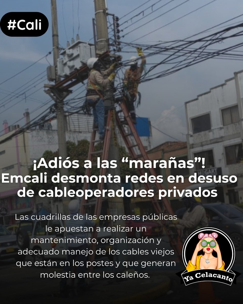 YaCelacanto's tweet photo. #EMCALI avanza en el retiro de redes y cableado en desuso instalados por cableoperadores privados sobre la infraestructura eléctrica de la ciudad que hoy se conocen como "marañas".
Van más de 522 jornadas de desmonte, retirando más de 273 mil metros de cable abandonado. https://t.co/UgBKTr54kU