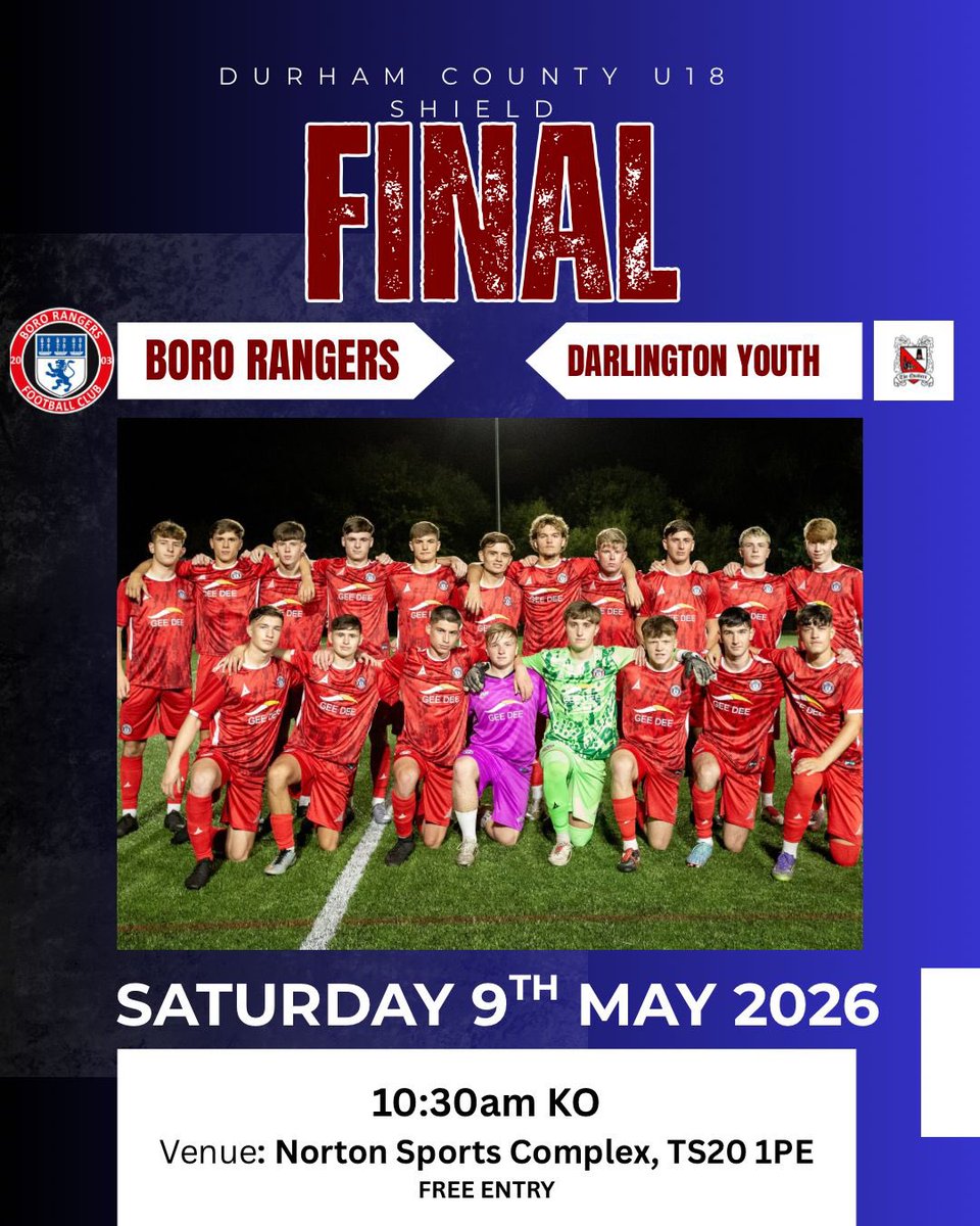 bororangers's tweet photo. Another big game for our U18 side tomorrow morning as they compete in another final, this time against Darlington Youth!
🏆 Durham County U18 Shield Final
🏟️ Norton Sports Complex, TS20 1PE
⏰ 10:30
🎟️ Free Entry!
#UTBR❤️⚽️ https://t.co/KhMyCfJLgL