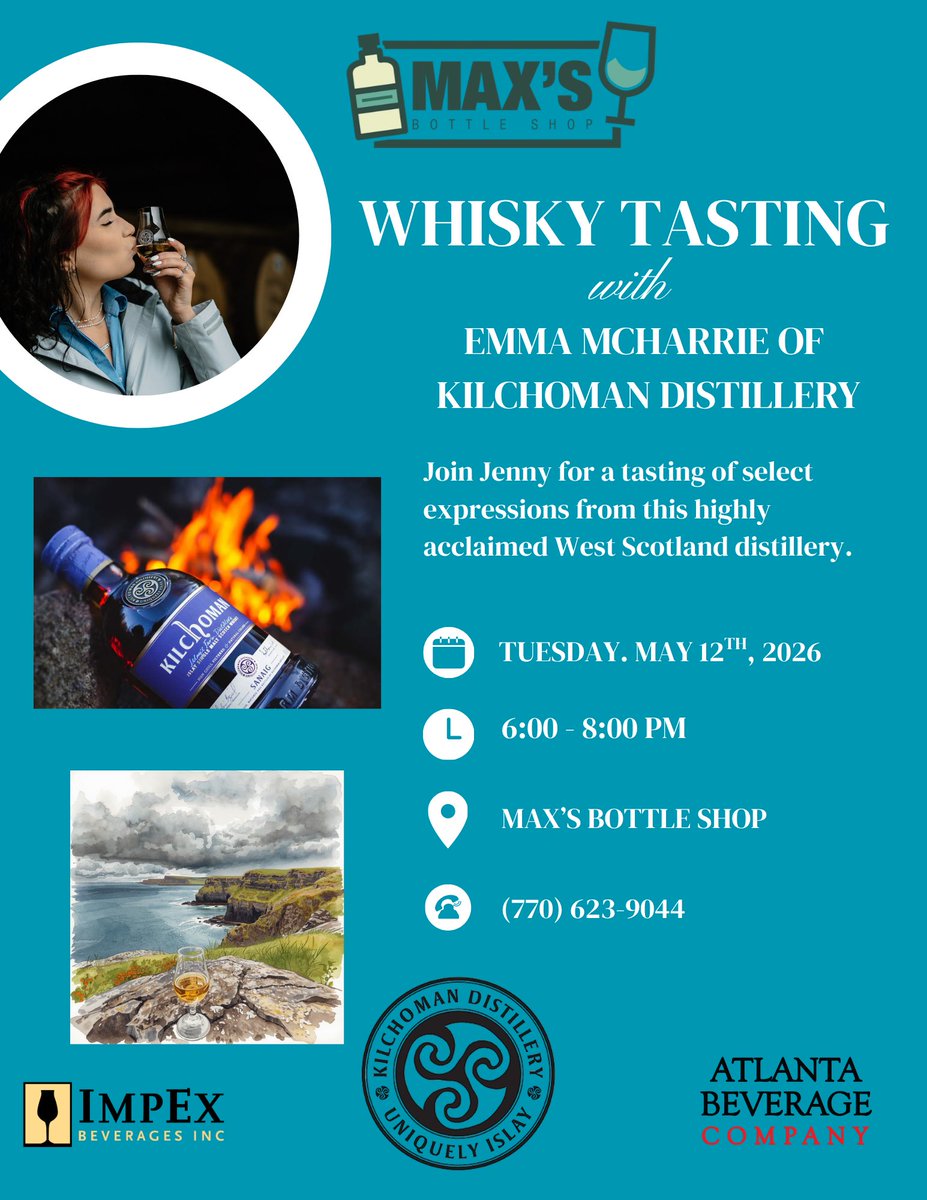 maxsbottle's tweet photo. Next Tuesday, May 12th, we’ll be hosting Emma McHarrie of Kilchoman Distillery from 6-8pm.  Come taste through some of the best, if not the best, malts from the Islay region.  See you then! https://t.co/GK4PXVwjM9