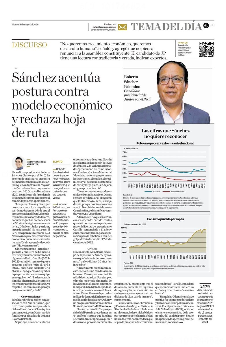 Roberto Sánchez ya dejó claro que no firmará ninguna “hoja de ruta”. Es decir, no piensa moderarse ni abandonar su obsesión por la asamblea constituyente, pese a que el país ya vivió el desastre político y económico del castillismo, del cual él mismo fue ministro.

Escucharlo