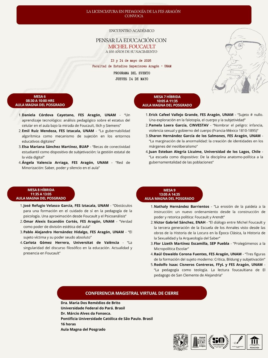 pamloera's tweet photo. #EncuentroAcadémicoPensarLaEducaciónConFoucault
Ahí estaré el jueves 14 de mayo a las 10:00 am hablando sobre la aparición del atentado al pudor en 1810 y la producción de subjetividades: el niño, el pederasta y el pedófilo!!!
Me emociona mucho, mucho ir a la #FESAragon!!! https://t.co/6IXX2Auf2N