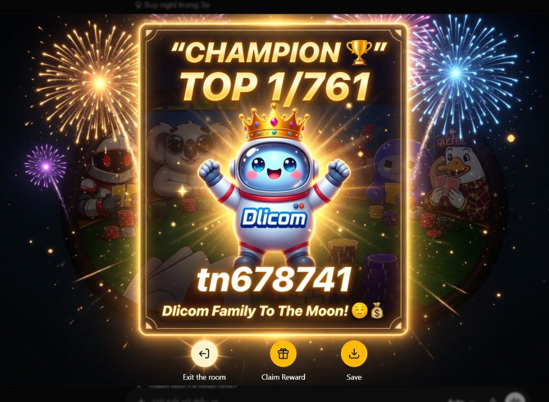 tn678741's tweet photo. CONGRATULATIONS ON BEING THE TOP 1/761 CHAMPION! 🔥
Super awesome! You've gone all-in and wiped out the poker table! 💰
This is a memorable moment of Dlicom Family:
This is a very good playground where you can earn a little USDC 
Please refer to the link below
https://t.co/VcdXNTeMdx
@DlicomApp