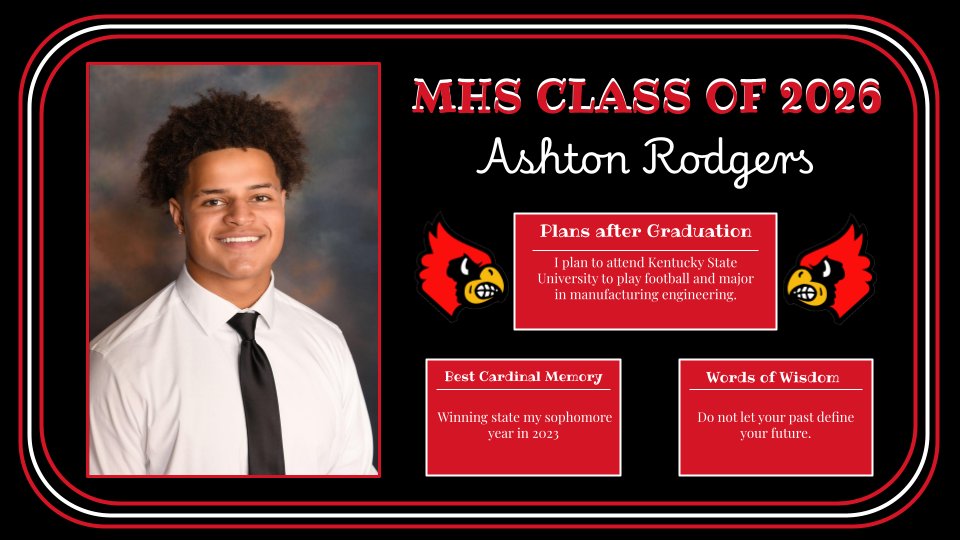 MHSCards1's tweet photo. Celebrating the achievements, memories, and contributions of the Mayfield High School Class of 2026!

2026 Cardinals Senior Spotlight!
🎓Ashton Rodgers
🎓Ashstin Toms
🎓Norberto Vera Ulloa
🎓Ava Smith https://t.co/cBGDjFHYg2