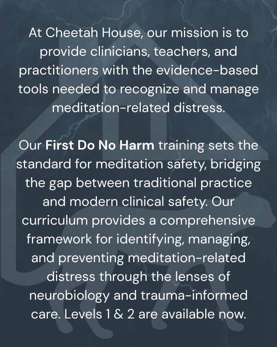 CheetahHouseOrg's tweet photo. Planning to join our interactive Q&amp;As next week? 🛡️🧘

To participate in Q with survivors (May 12) &amp; Dr. Britton (May 15), you must complete Level 1 first.

Use this weekend to get certified in the global standard for meditation safety.

🔗 https://t.co/ts7FPK1TxI https://t.co/4vbxzW0pAC