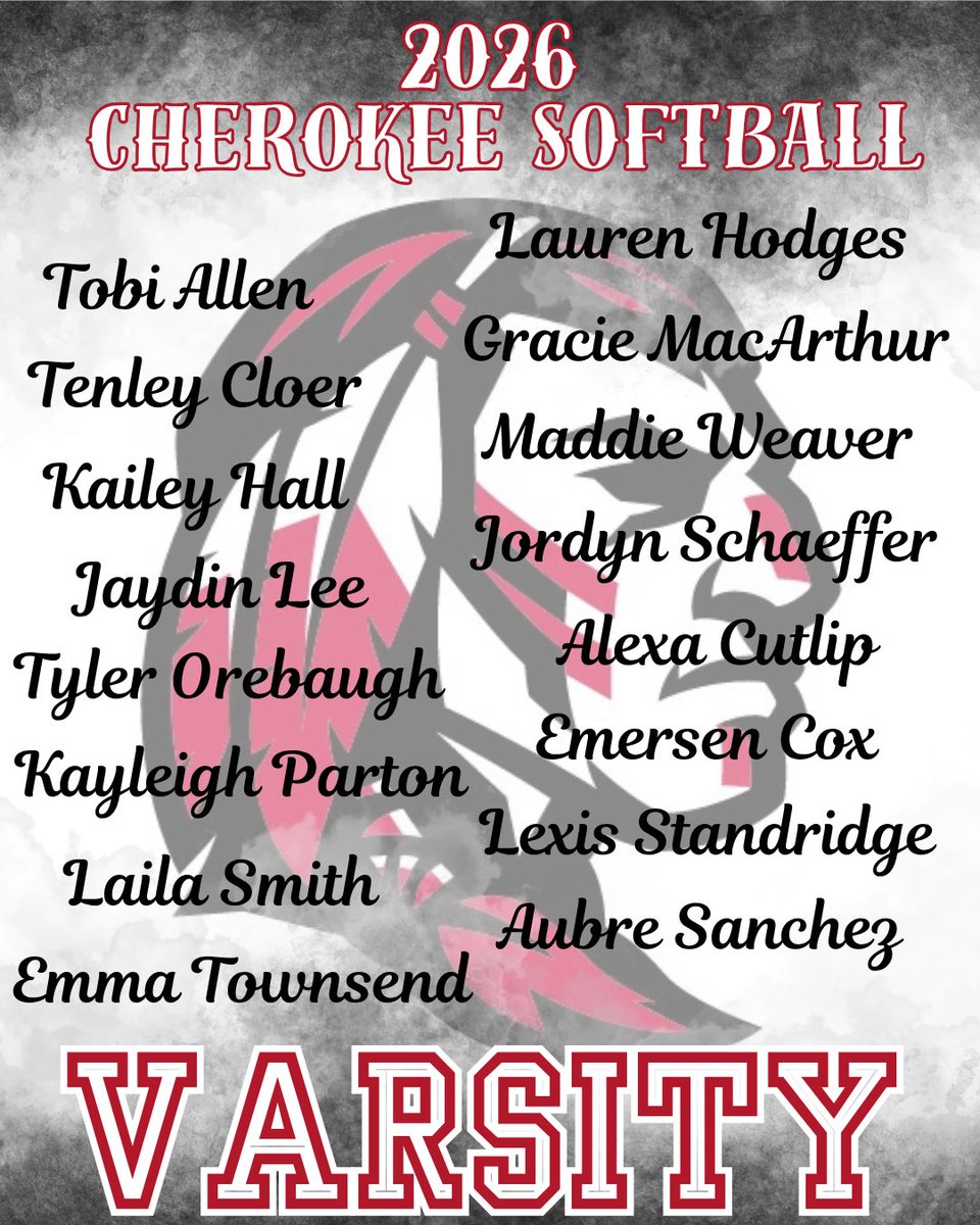 chsfastpitch's tweet photo. Introducing the 2026 Cherokee Warriors Softball Team! Congratulations ladies! https://t.co/4a51ZLLGgC