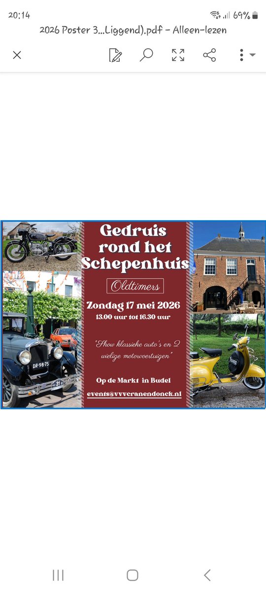 VVVCranendonck's tweet photo. Gedruis rond het Schepenhuis op 17 mei as van 13:00-16:30u met klassieke 4 en 2 wielige motorvoertuigen https://t.co/MBTrcruxlJ
