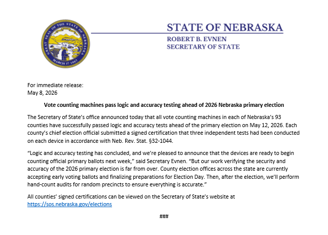 NE Secretary of State Robert Evnen tweet media