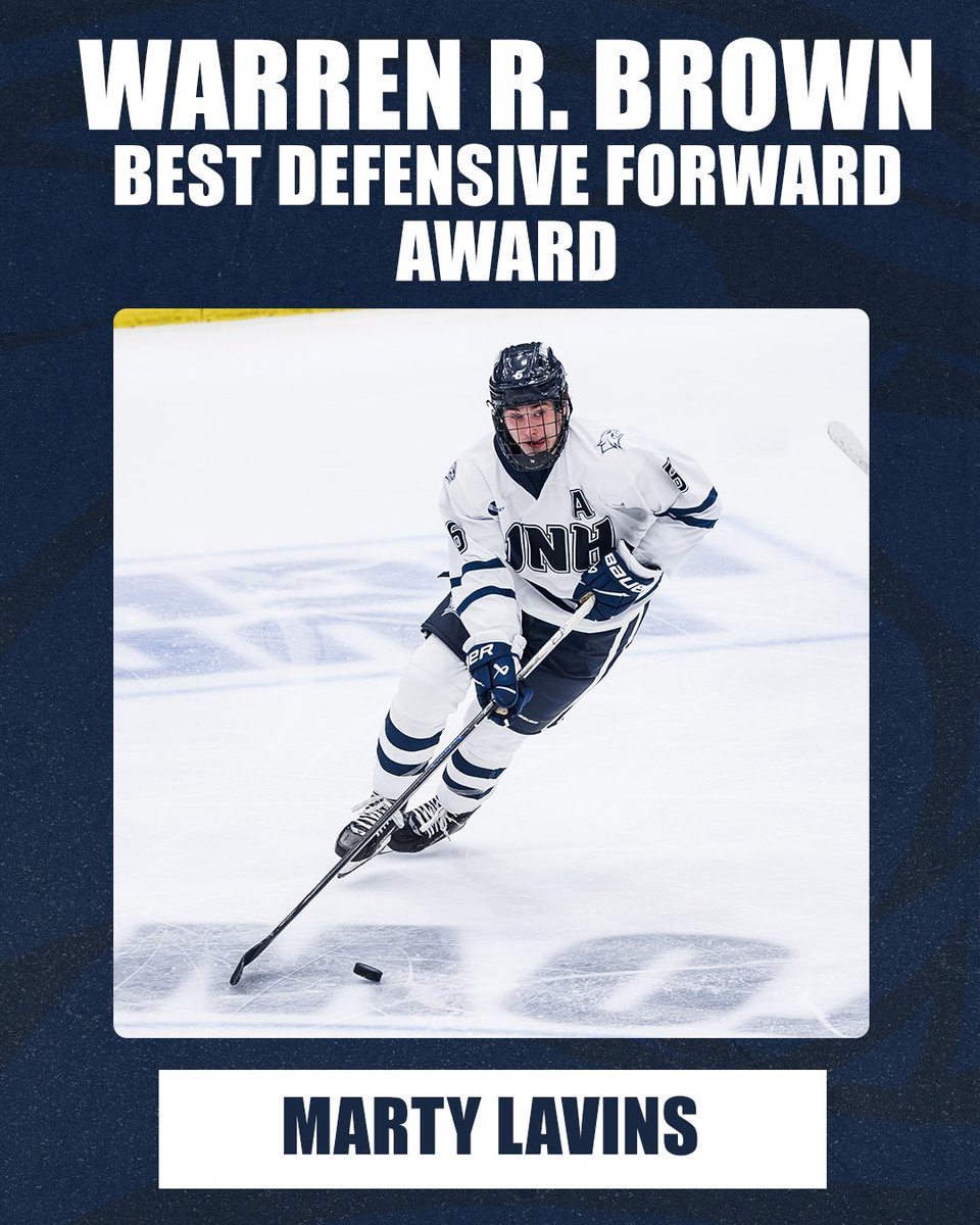 UNHMHOCKEY's tweet photo. For the THIRD straight season, Marty Lavins has won the Warren R. Brown Best Defensive Forward Award!

#BeTheRoar https://t.co/36LFVmBWrl