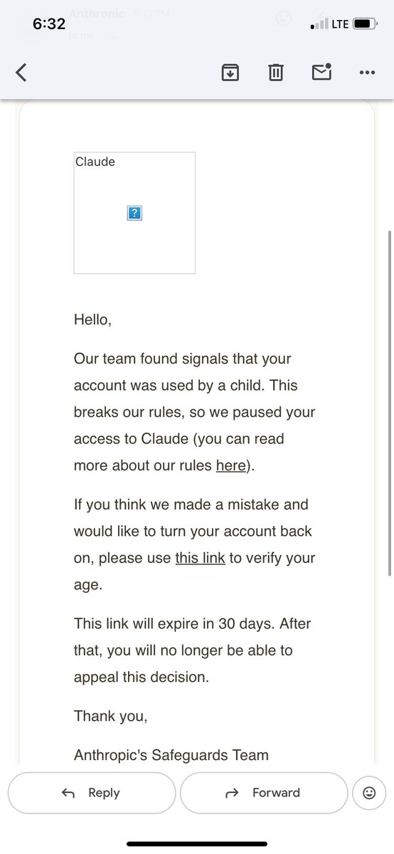 Hadeztar's tweet photo. @claudeai 
Please i don’t know how I’ve violated the rules that got me suspended like this this is the email that I got and when I tried to verify my age,I was redirected to that website and I aren’t sure if this official Claude verification website 

Kindly give reply,thanks🙏 https://t.co/kfcsCfgvy5
