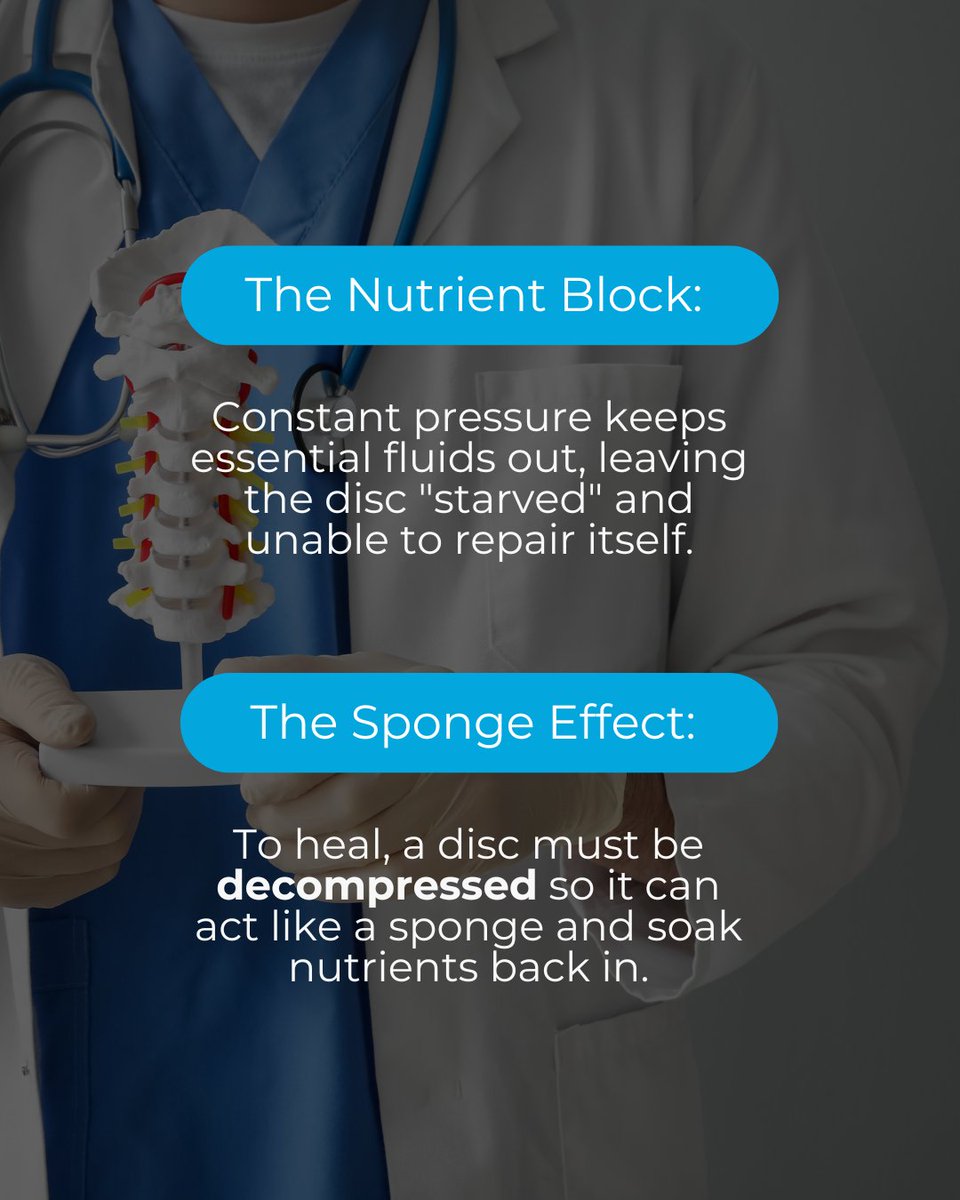 JDchiro's tweet photo. Your disc can’t heal if it’s constantly compressed.
DM “DISC”
#herniateddisc #spinalhealth #backpainrelief #spinaldecompression #sciatica https://t.co/jzutOAxZtl