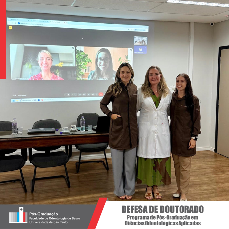 FobPos's tweet photo. Defesa da Tese de Doutorado, curso de Pós-Graduação em Ciências Odontológicas Aplicadas, área de Biologia Oral, Estomatologia, Radiologia e Imaginologia, 05/05/26. Aluna Lethycia Almeida Santos Azuma. Orientadora Marilia Afonso Rabelo Buzalaf #USP #FOBUSP #posgradfob https://t.co/4anWl59kA6