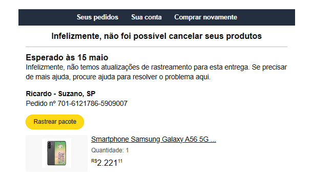RicardoFS0's tweet photo. @SamsungBrasil @amazon @MotorolaBR @XiaomiBrasil @Apple @GloboNews @CNN @JovemPanNews @Estadao 
Amigos, o que fariam se um pedido concluído por engano no dia 5, e solicitado o cancelamento no mesmo dia 5 fosse entregue em casa no dia 8(hoje) ? https://t.co/H3gDMIakFM