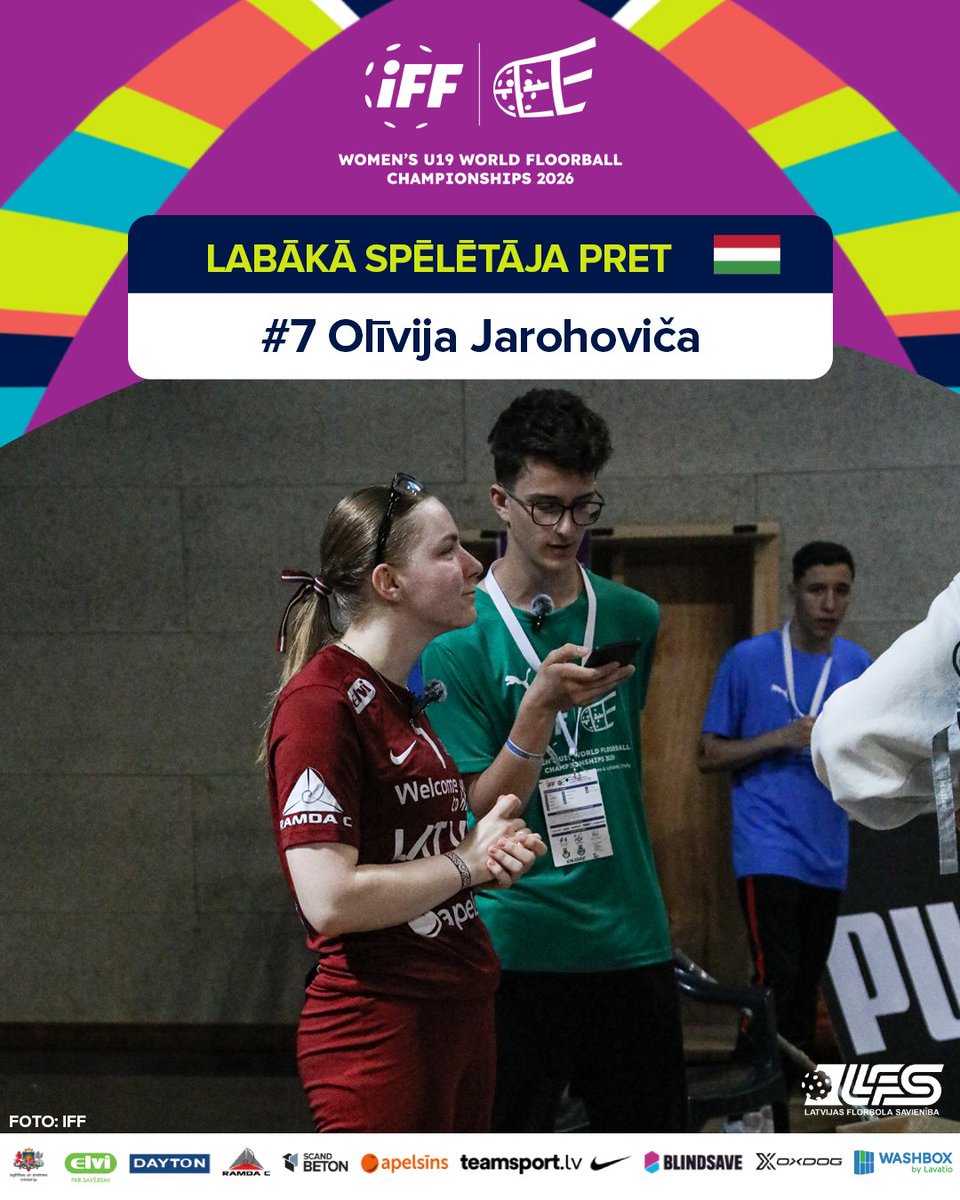 LFS_floorball's tweet photo. ⭐️ Par labāko spēlētāju Latvijas izlases sastāvā mačā pret Ungāriju tika atzīta uzbrucēja Olīvija Jarohoviča, kura guva trīs vārtus

#florbols #floorball #u19wfc2026 #TakeTheFloor https://t.co/2Hre1zQrS1