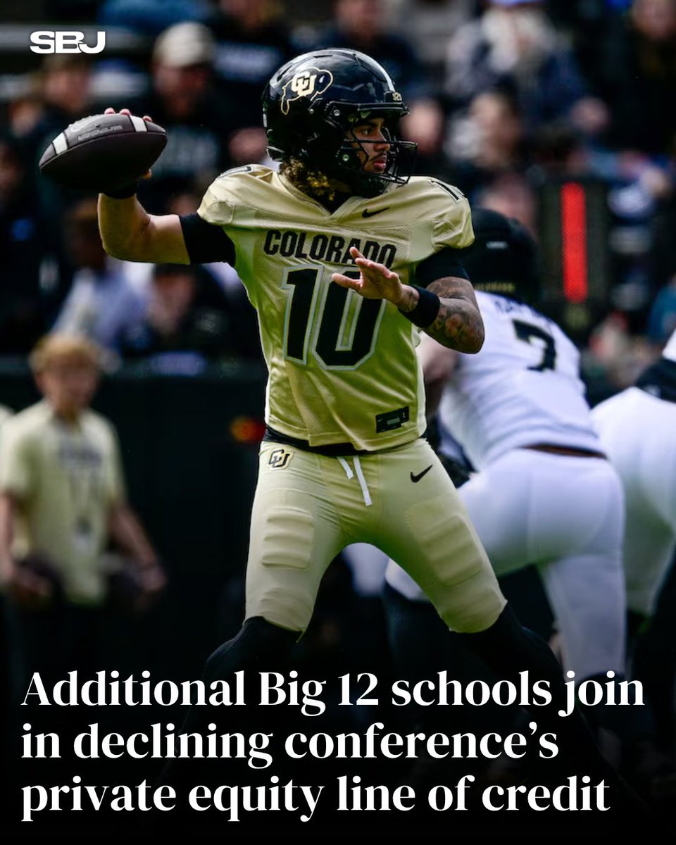 SBJ's tweet photo. Colorado, Kansas State, Arizona and Iowa State have declined a $30M line of credit tied to the Big 12’s private capital deal.

That brings the total number of schools to reject the credit line to at least 12, per @USATODAY.

MORE: https://t.co/t7aKWteaFL https://t.co/rxSUvsGHOo