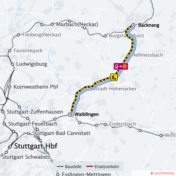 SBahn_Stuttgart's tweet photo. 🚧 #Drandenken 🚧
Die DB führt heute Nacht Instandhaltungsarbeiten an der Strecke zwischen #Backnang und #Waiblingen durch.
Es kommt zu Teilausfällen bei der Linie #S3
Details, auch zum #Ersatzverkehr mit Bussen #S3E
👉 https://t.co/zJL6ogeMMI https://t.co/QM7XStiD7r
