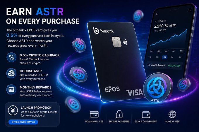 kiara_ysa's tweet photo. Love how everyday spending can turn into crypto! 💸 The bitbank x EPOS card gives 0.5% cashback in $ASTR. Your daily purchases slowly build your digital portfolio. Web3 made easy! #Crypto #AstarNetwork https://t.co/nPetuZsD0R
