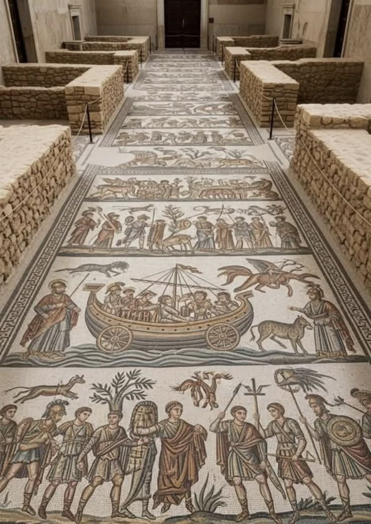 HerodotusWave's tweet photo. The Villa Romana del Casale in Piazza Armerina, Sicily, which is renowned for having some of the most extensive and well-preserved Roman mosaics in the world. https://t.co/QCSBb5rSH4