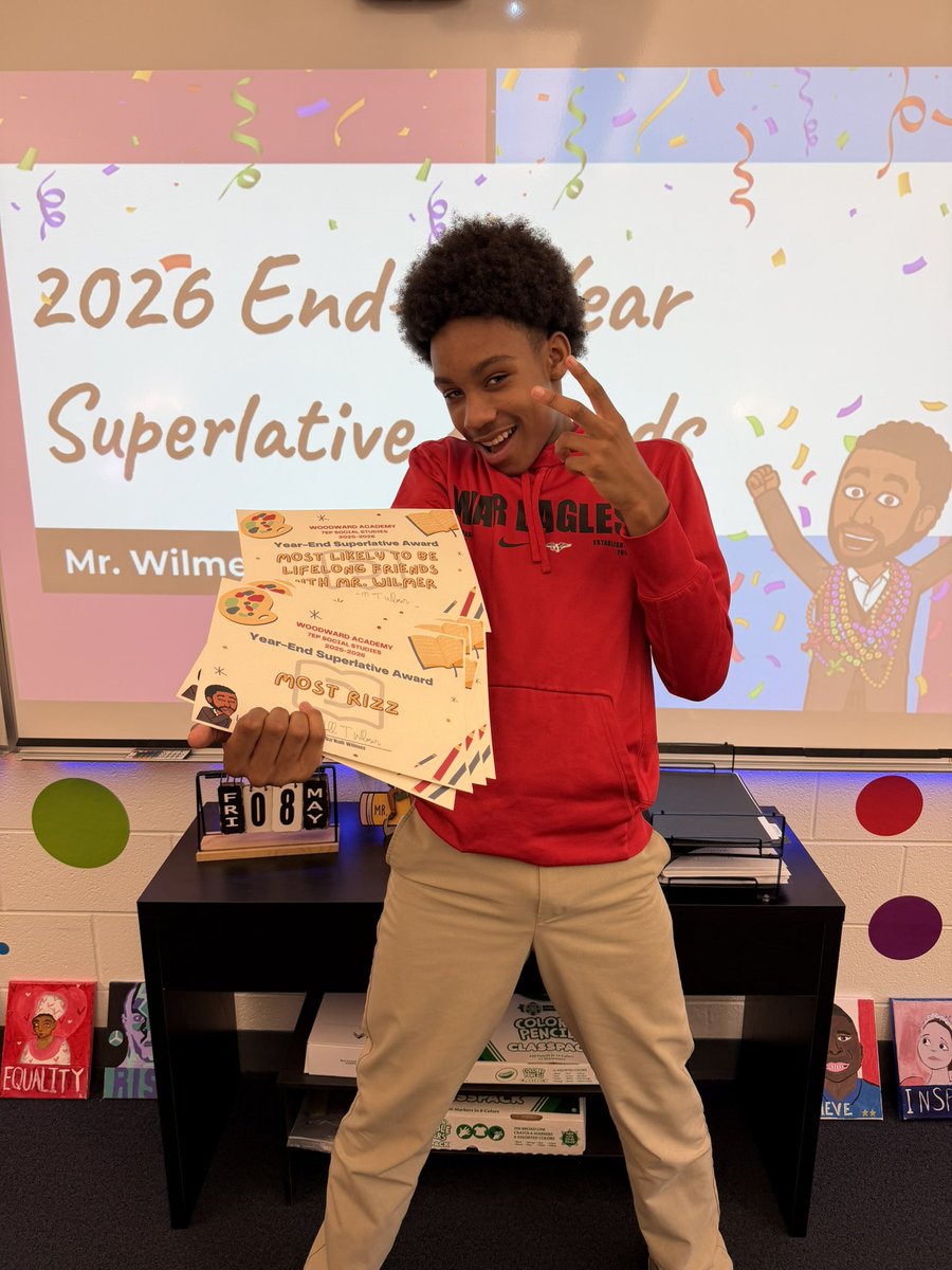 danalltyrell's tweet photo. The tradition continues! Congratulations to all of my students who won our end-of-year class superlatives. The best part is that they voted for one another. So proud of this amazing group! 🏆

#WoodwardWay https://t.co/dPfouJvFFF