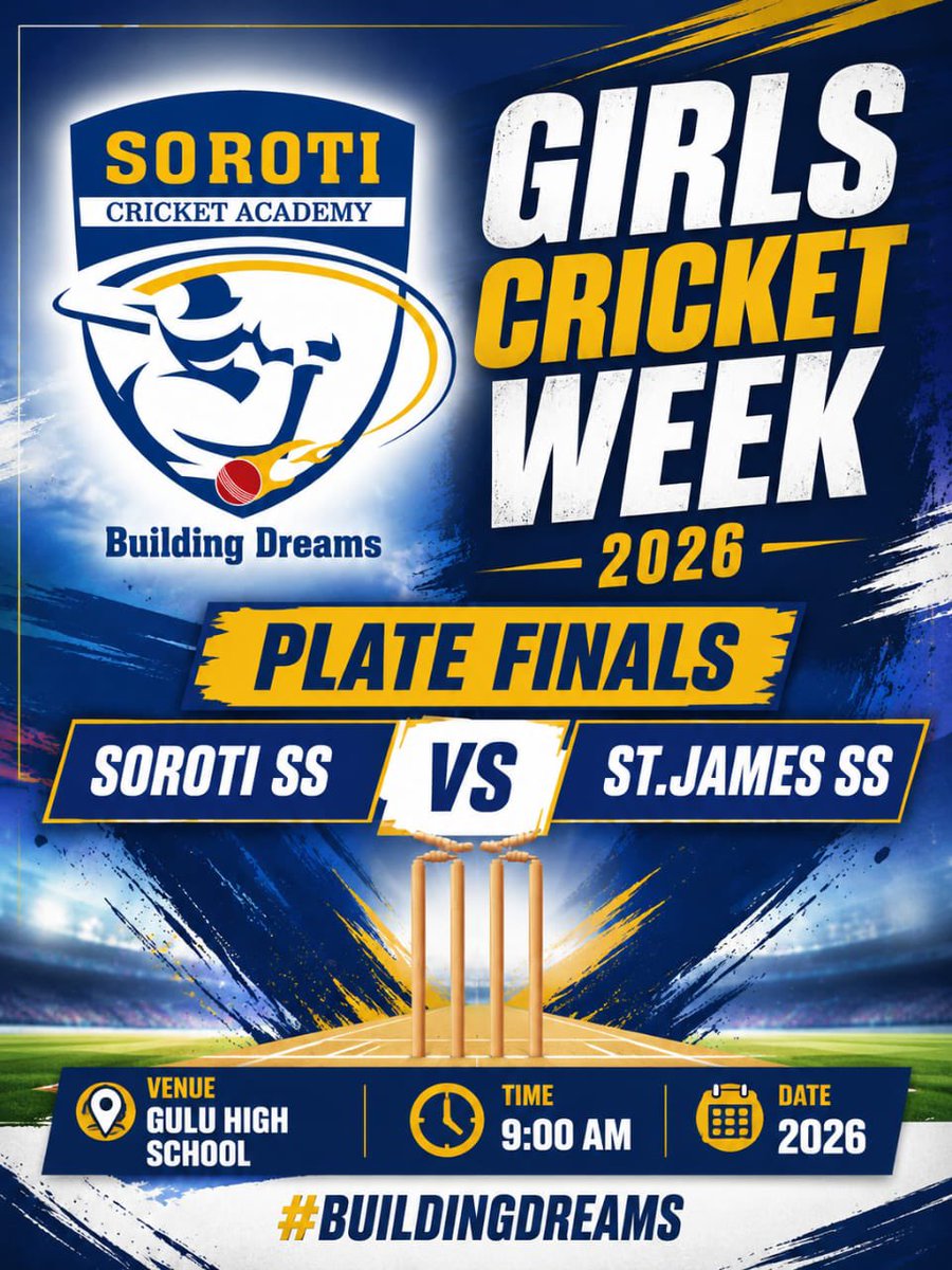 SorotiAcademy's tweet photo. 𝐆𝐈𝐑𝐋𝐒’ 𝐒𝐂𝐇𝐎𝐎𝐋𝐒 𝐂𝐑𝐈𝐂𝐊𝐄𝐓 𝐖𝐄𝐄𝐊 𝐔𝐏𝐃𝐀𝐓𝐄 🏏

🐘 Gulu City

Three of our schools are through to the finals at the Girls Schools Cricket Week 🏏🔥

A repeat of last year’s final awaits as unbeaten sides Olila High School and Light Secondary School face off tomorrow at Gulu High School Ground at 2:00 PM

With both teams still unbeaten, a new unbeaten champion will be crowned 🏆🔥

Earlier in the day, Soroti Secondary School will take on St. James Secondary School in the Plate Final at 9:30 AM at the same venue

The battle lines are drawn 🔥
We continue rooting for our teams as they chase glory 💪🏾

#BuildingDreams